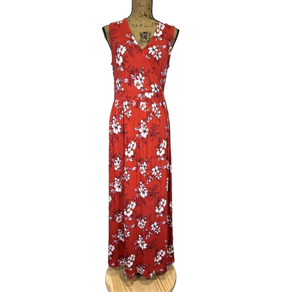 41 Hawthorn Maxi Dress‎ Sz L Womens Adelina Red Floral Knit Sleeveless V-neck